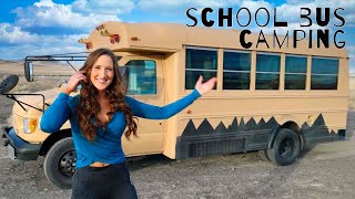 CAMPING in a SCHOOL BUS - Budget Tiny Home Living Full Tour - Van Life Conversion