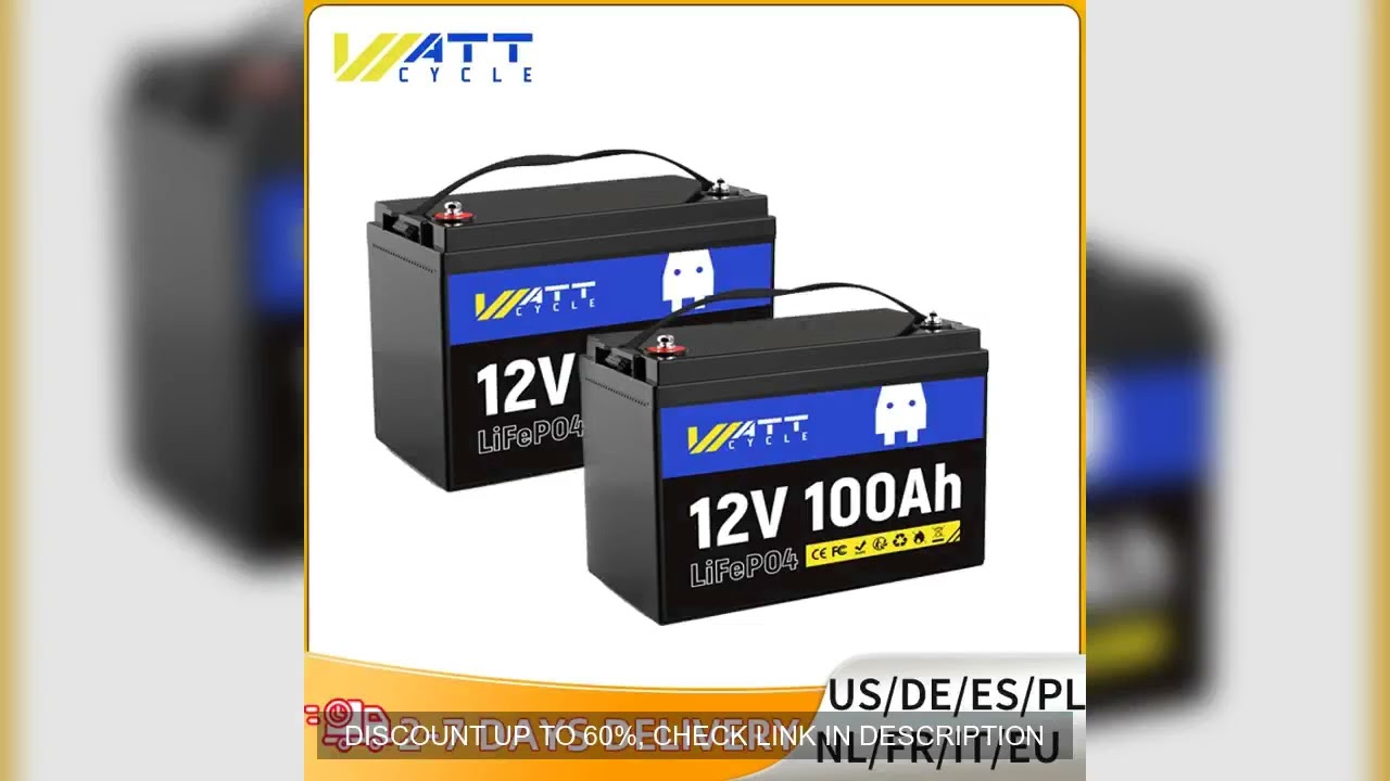 WattCycle LiFePO4 Battery 12V 100Ah 2 PACK Grade A+ Cells With BMS 100A Series or Parallel Connectio