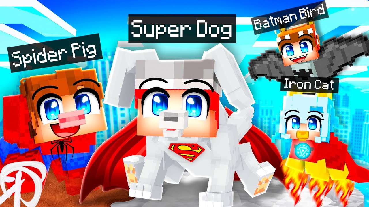 10 Friends on One SUPERHERO Pet Block in Minecraft!