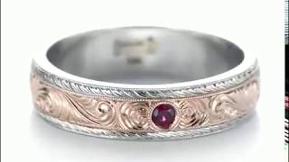Custom Two-Tone Hand Engraved Ruby Men's Band