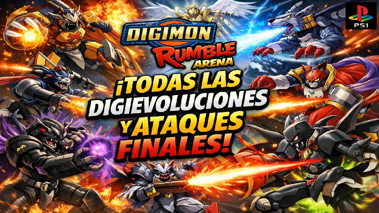 DIGIMON RUMBLE ARENA (PS1) | ☠️ Todos Los Personajes, Digievoluciones y Ataques Finales.☠️