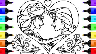 Coloring Elsa and Anna Sisters Love Disney Frozen Coloring Pages | Art Markers