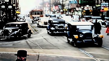 Toronto 1930s in color, Downtown [60fps,Remastered] w/sound design Added