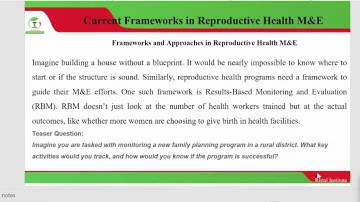 Introduction to Reproductive Health M&E Current Practices