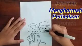 Juara menggambar poster tema menghormati perbedaan beragama |how to draw beautiful poster