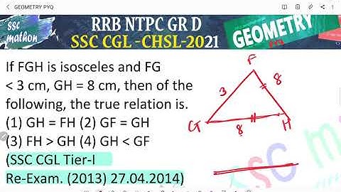 If FGH is isosceles and FG is less than 3 cm, GH = 8 cm, then of the following, the true relation