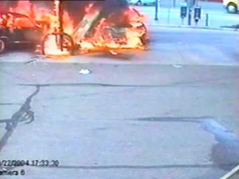 Car smashes into petrol pump - causing fire and explosions - cctv footage