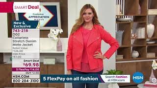 DG2 by Diane Gilman Collarless Stretch Denim Moto Jacket