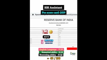 My RBI Assistant pre score card-2019 | Banking Aspirants | #shorts #rbiassistant #rbiresult #banking