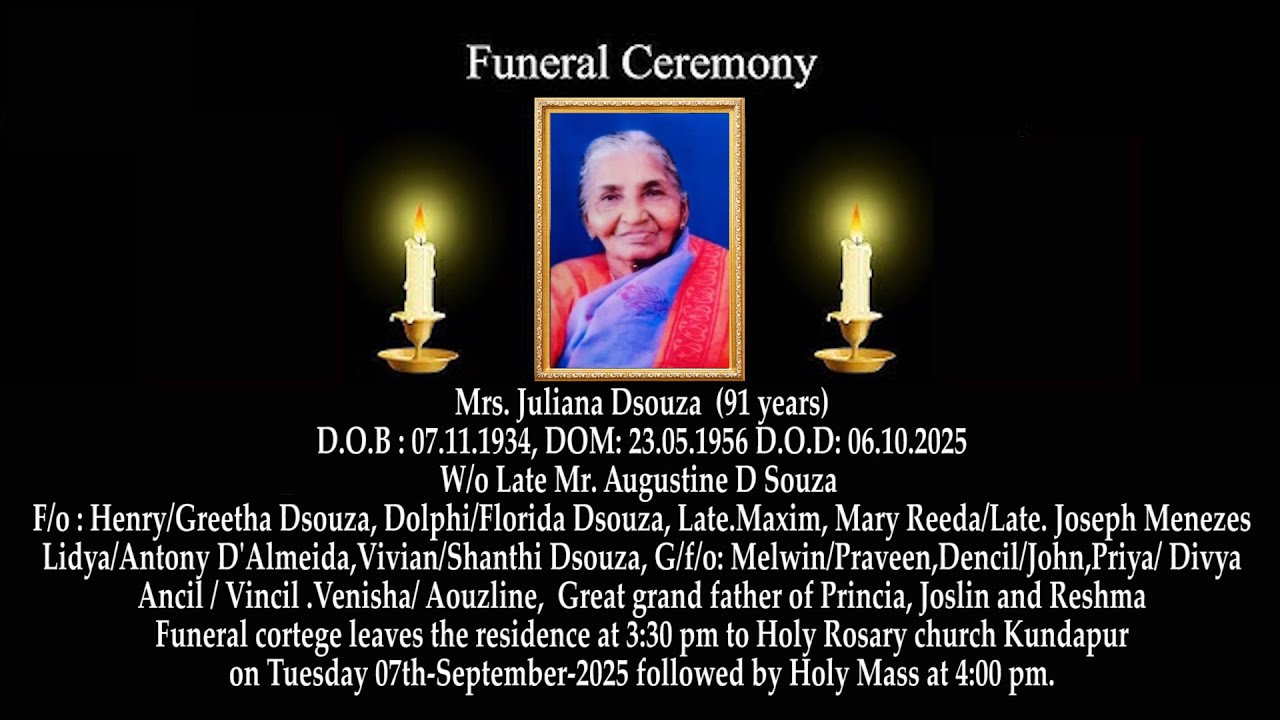 Funeral Ceremony of Mrs. Juliana Dsouza (91 years) | Holy Rosary church Kundapur.