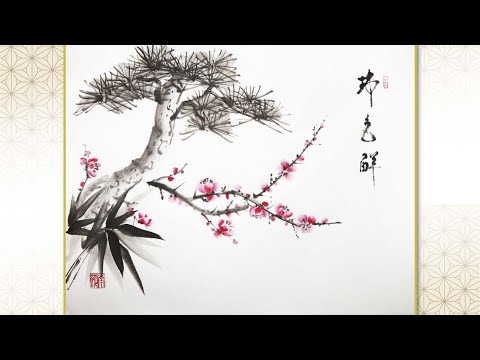 松作梅 梅と小鳥 水墨画 松作梅 梅と小鳥 水墨画 松作梅 梅と小鳥 水墨画（132th KOGIRE-