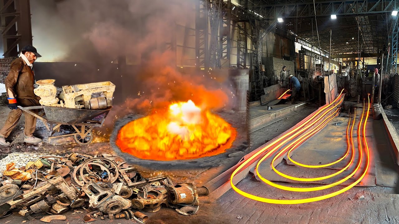 Iron Rod Manufacturing Dangerous Process of Rusty Iron Scrap || Iron Recycling Plant