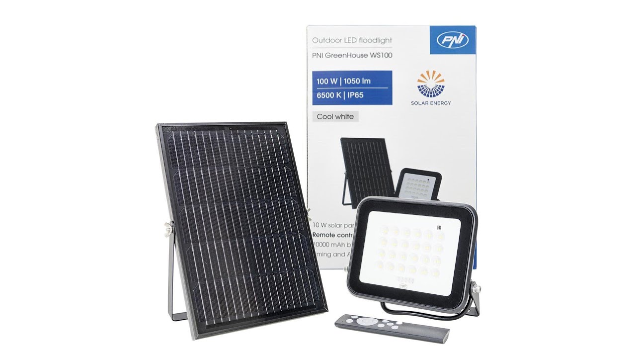 PNI GreenHouse WS100 100W LED reflector with solar panel, 10000mAh battery, remote control, 6500 K