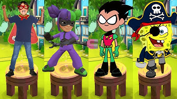 Tag with Ryan vs Subway Surfers Subway City vs Spongebob: Sponge on the Run vs Teen Titan Robin Run