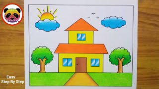 House Drawing How To Draw A House House Scenery Drawing Easy Step By Step Ghar Drawing Art