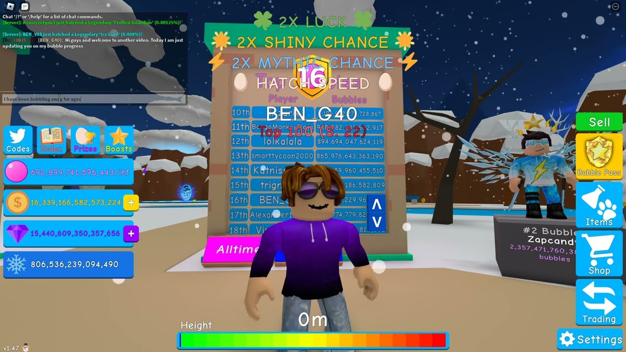 Top 16th Bubbler (Bubble Gum Simulator BGS Roblox Bubblegum Sim) I have made it back to 16th Place!