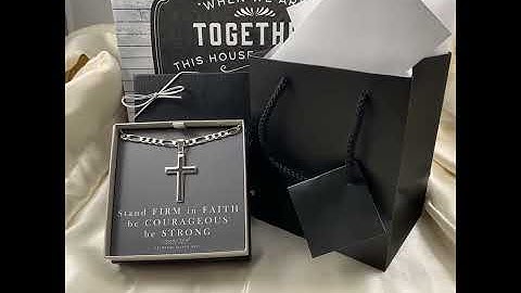 Mens Sterling Silver Cross Necklace and Figaro Chain with Inspirational Faith Card