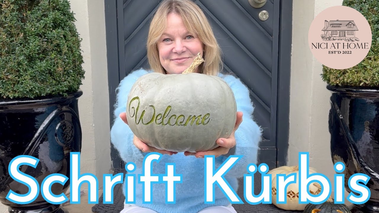 Herbst Deko DIY mit Kürbis - kostenlose Vorlage - Halloween Kürbis schnitzen