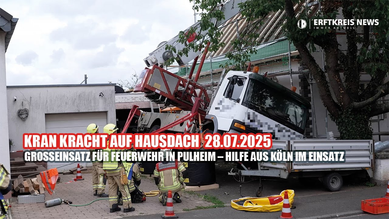 Pulheim: Baukran stürzt auf Wohnhaus – Feuerwehr im Großeinsatz