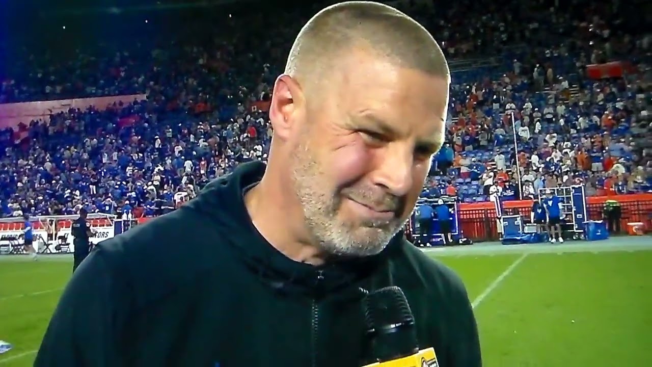 Former Florida head coach Billy Napier interviewed after his last win, 23-21 over Mississippi State