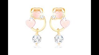 Bijuterii Cercei Aur 585 - Linie Arcuită Îngustă Ornată Cu Inimi Și Zirconii Transparente