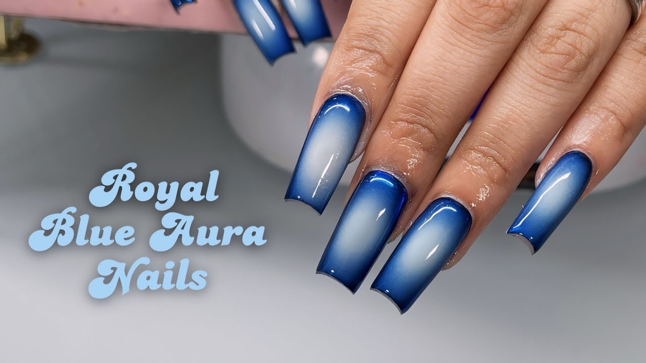 Royal Blue Aura Nails | Chrome Airbrush