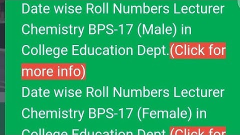 SPSC Announced Date wise Roll No. Interview Schedule For Lecturer Chemistry BPS 17 M/F#spsc