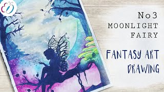 Watercolor MOON FAIRY painting | Watercolor Moonlight painting | Fantasy art