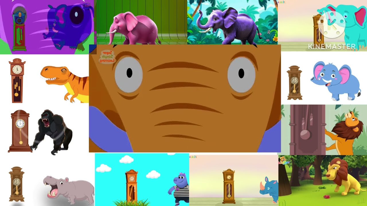 Hickory Dickory Dock Elephants with other Funny Giant Animals used Blending and Mirroring Effects