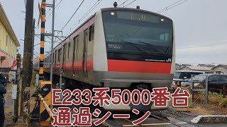 E233系5000番台505編成臨時回送列車 渚踏切(館山駅)通過シーン