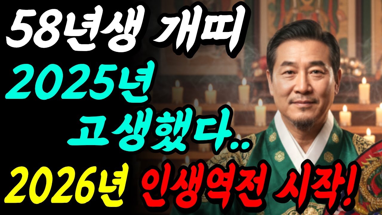 개띠 고생했다  !! 1958년생 개띠 '이 띠'를 꼭 잡아야 금전운, 재물운, 돈복 쏟아집니다! 58년생 개띠 2026년 상반기 신년운세