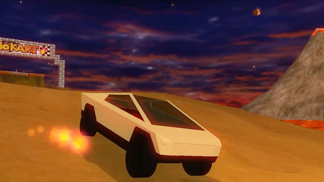 Driving Tesla's Cybertruck in Mario Kart Wii - YouTube