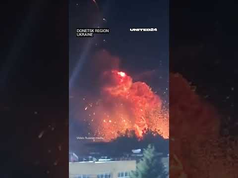 Detonation of Russian Ammunition Depot Following Unknown Strike #warinukraine