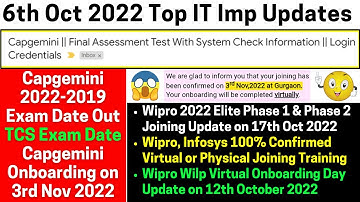 Capgemini 2022-19 Exam Date Wipro Elite & Wilp Physical Onboarding Joining & Training on 12 & 17 Oct