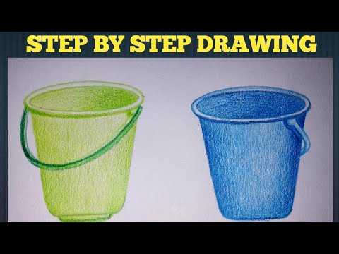 How To Draw Colour Bucket Step By Step Bucket Drawing Tutorial Youtube