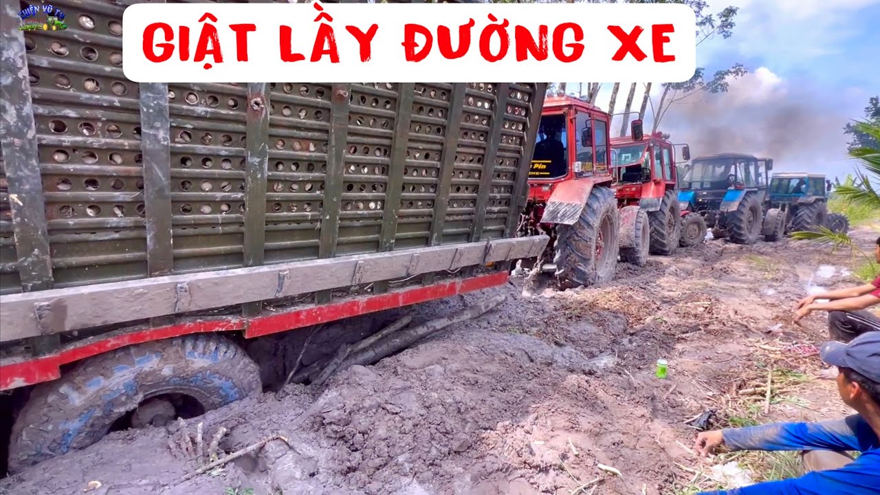 Giải cứu máy cày belarus 1025 chở củ mì sụp lầy đường xe toàn cọp turbo