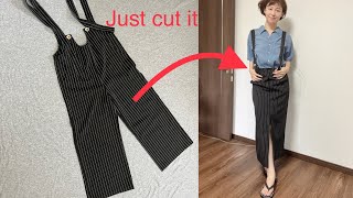 [DIY]飽きたワイドパンツリメイクストレートタックスカート簡単easy to transform a straight skirt with wideleg trousers#makeskirt