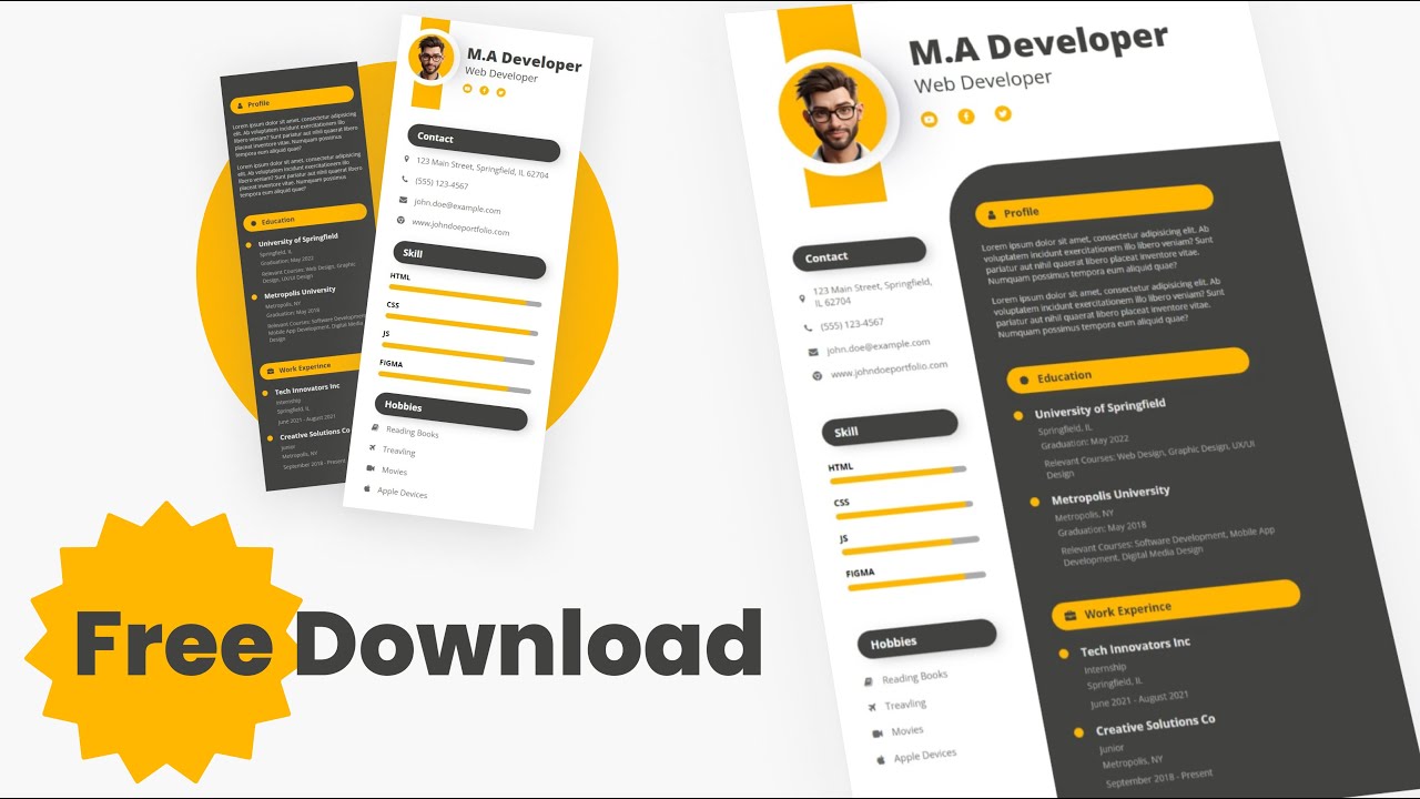 Resume CV Website Using HTML CSS | Free Source Code | M.A Developer ...