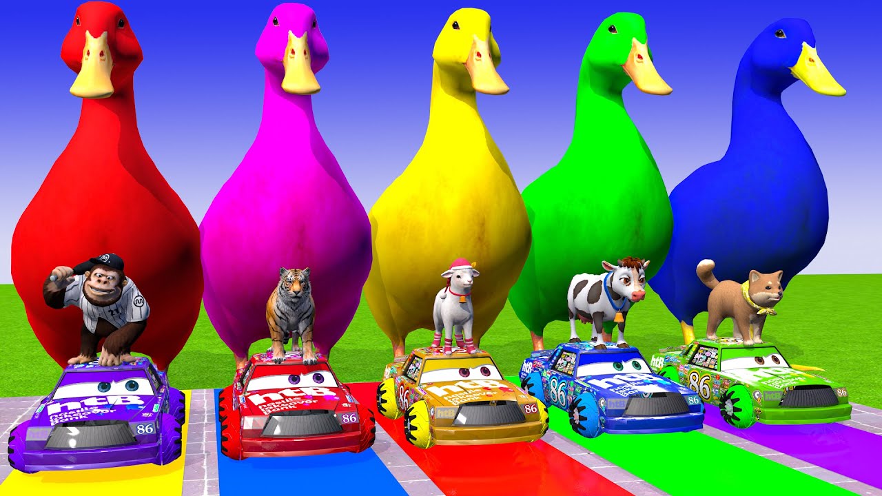 Long Slide Game With Cow Elephant Gorilla Hippopotamus Tiger - 3d Animal Game - Funny 3d Animals