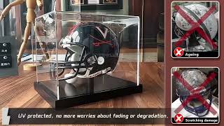 JupDec Mini Helmet Display Case (Black Base) | UV-Proof Acrylic Showcase for Sports Collectibles