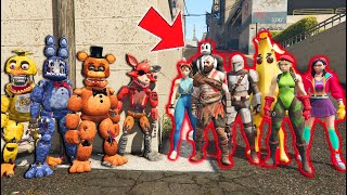 WITHERED ANIMATRONICS FIGHT EVERY FORTNITE CHARACTER! (GTA 5 FNAF Mods)