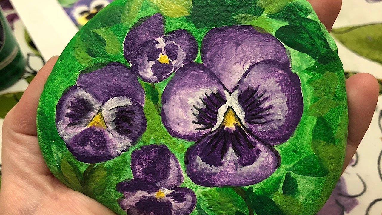How to Paint Pansies on a rock YouTube