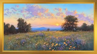 Sunset Wildflower Field | Gold Frame TV Art | 4K Screensaver for TV screenshot 1