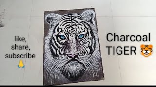 Charcoal TIGER Rangoli / Tiger face rangoli /Realistic Tiger rangoli by Meerachi rangoli 🌷