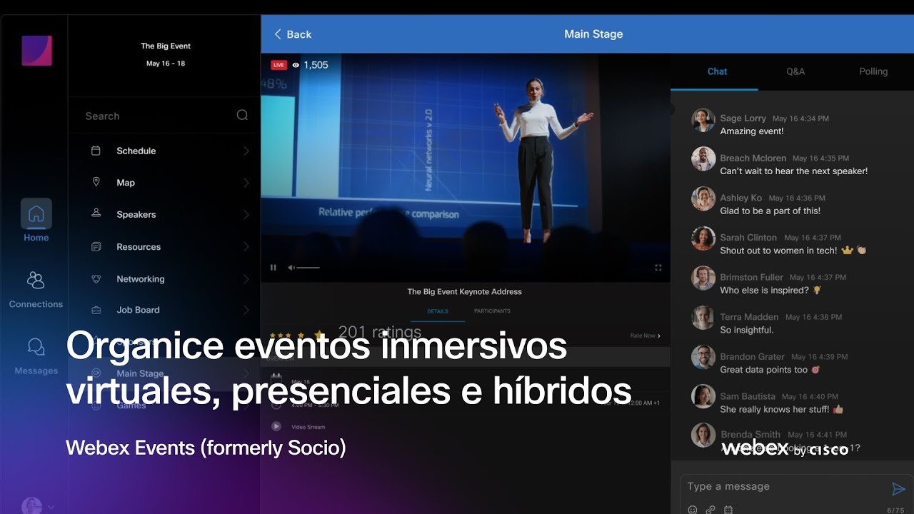 Organice eventos inmersivos virtuales, presenciales e híbridos | Webex Events