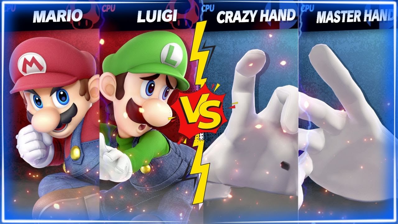 INSANE BATTLE! Mario & Luigi vs Master Hand & Crazy Hand in Smash Bros ...