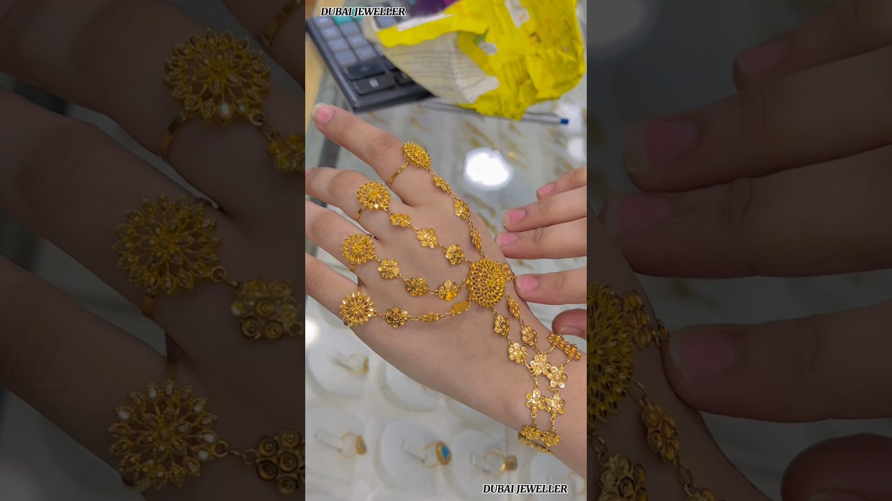 🟥 TOP TRENDING GOLD JEWELLERY BRACELET WITH FULL FINGER RING DESIGN 🟥 #goldjewellery #gold #jewelry