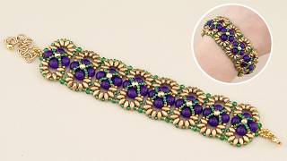 DIY Purple Jade Gold SuperDuo Beaded Bracelet Intermediate Beading Tutorial