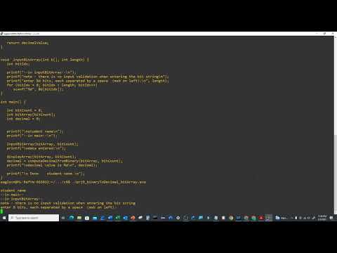 COSC199 C code binaryToDecimal bitArray