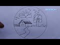 Easy scenery drawing in circle / how to draw a circle scenery / house scenery drawing in circle #art